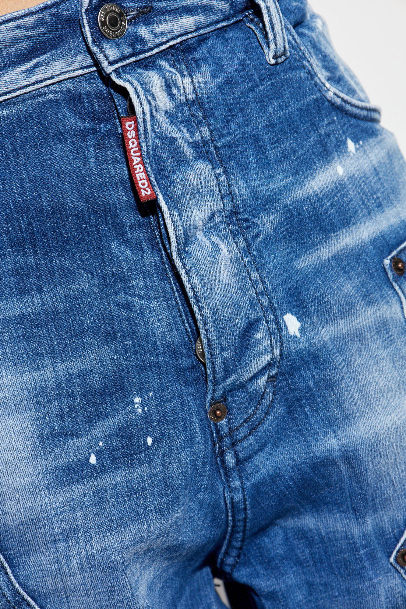 Dsquared2 Mens Navy Blue Carpenter Paint-splatter Relaxed-fit Tapered Stretch-denim Jeans In Blue