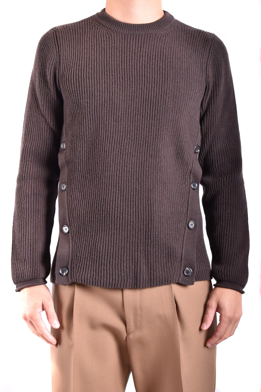 Moschino Ribbed Texture Sweaters With Side Button Detailing In Brown