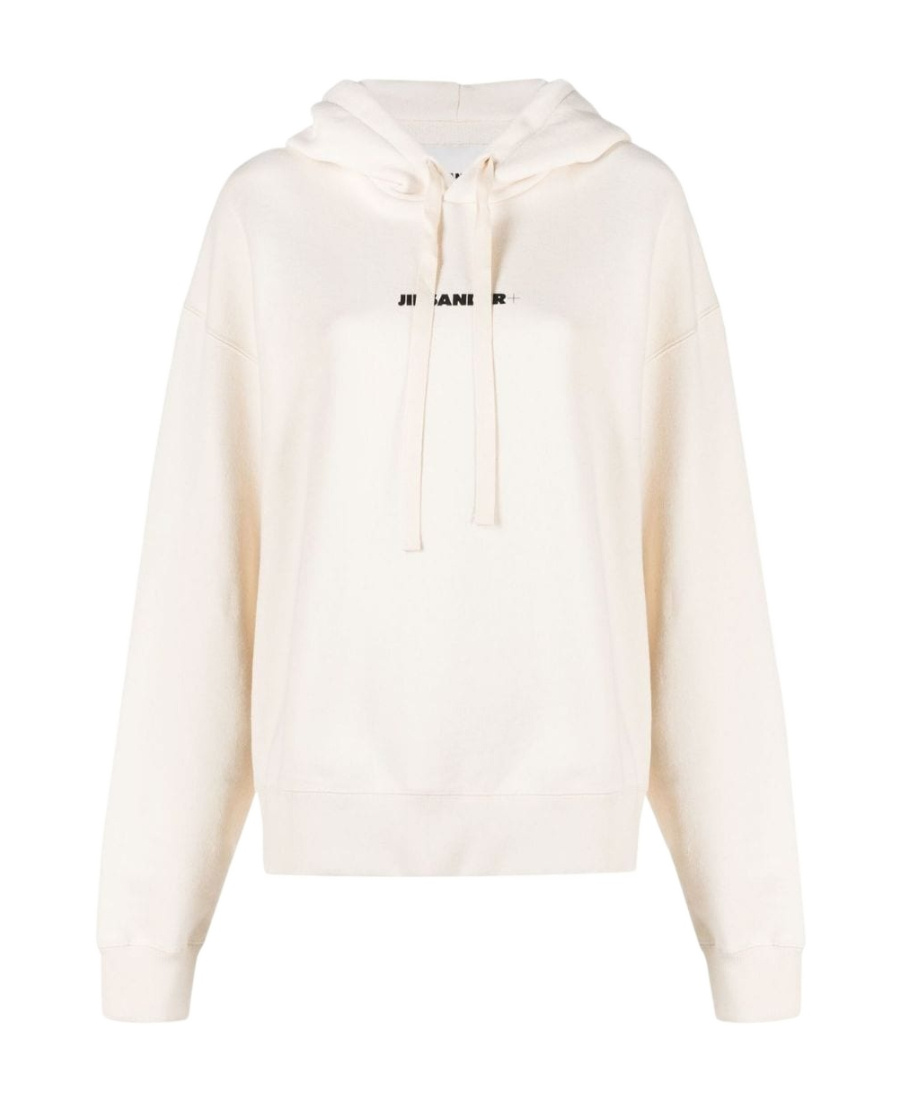 Jil Sander Logo Printed Drawstring Hoodie In Nude