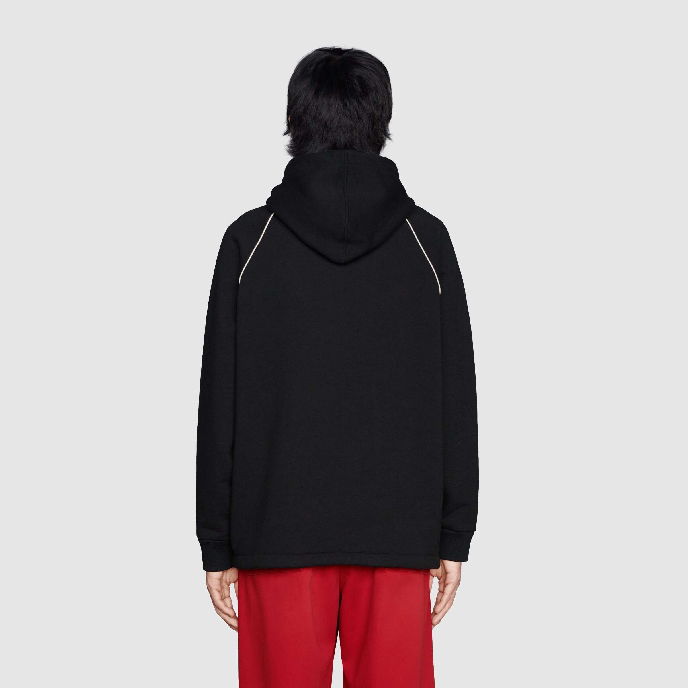 Gucci Logo Web Half-zip Cotton Jersey Hoodie In Black