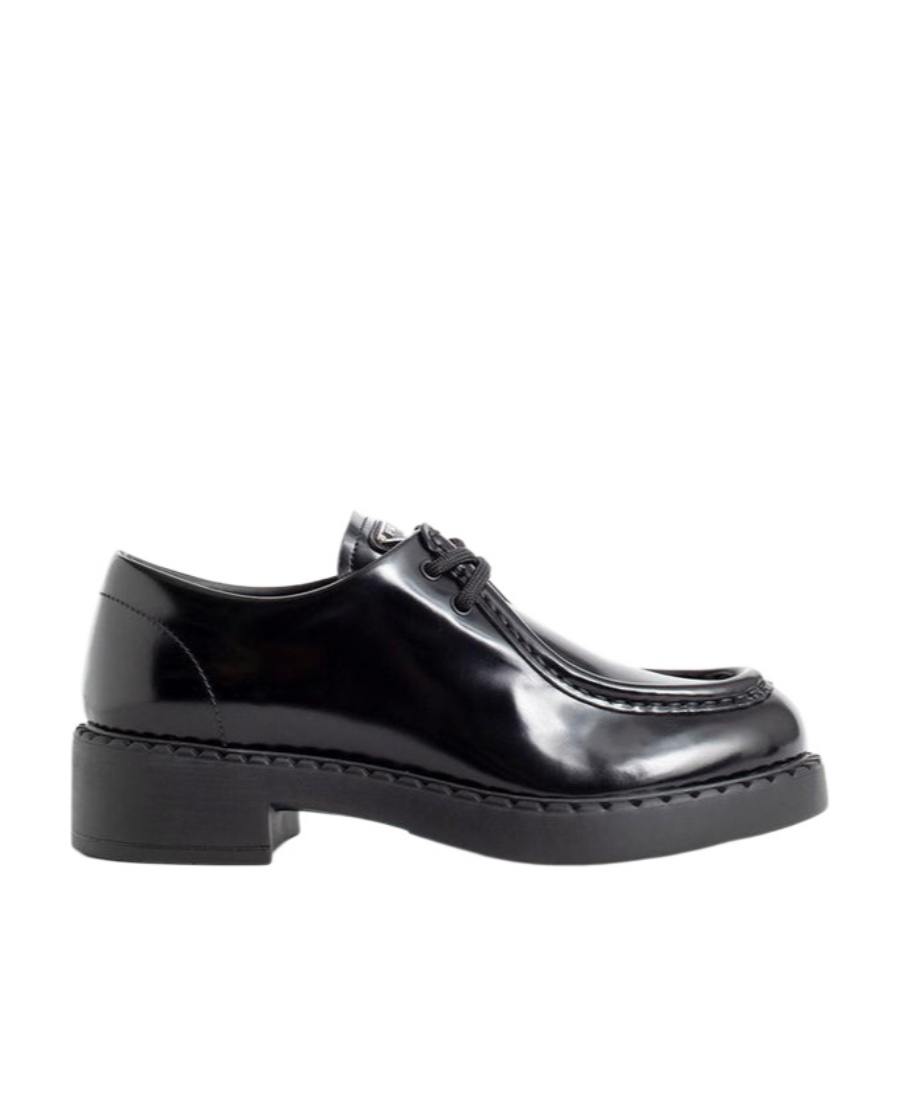 Prada Triangle-logo Lace-up Leather Shoes In Black