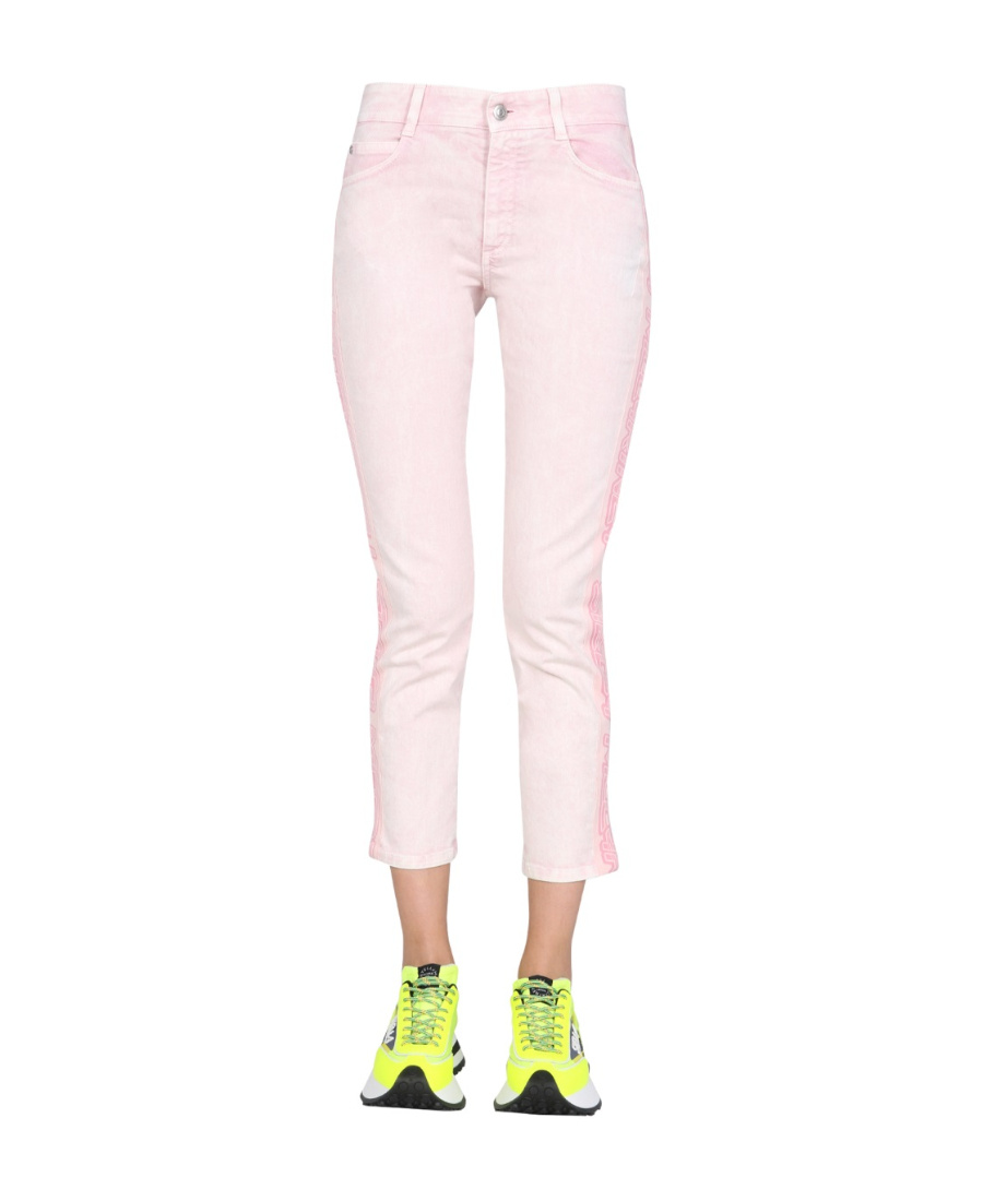 Stella Mccartney Fresh Peach Twisted Seam Crop Straight Leg Jeans In Pink