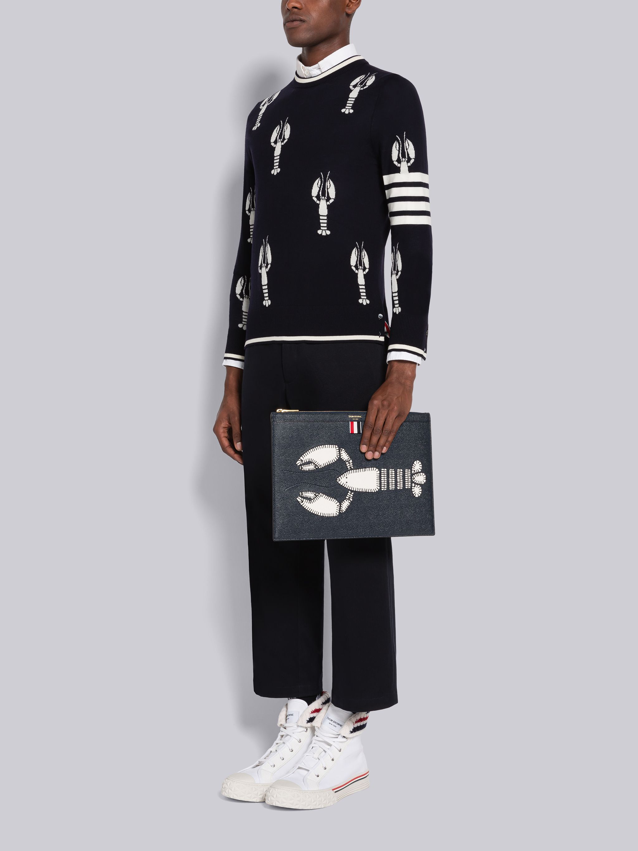 Thom Browne Lobster-appliqué Clutch Bag In Black