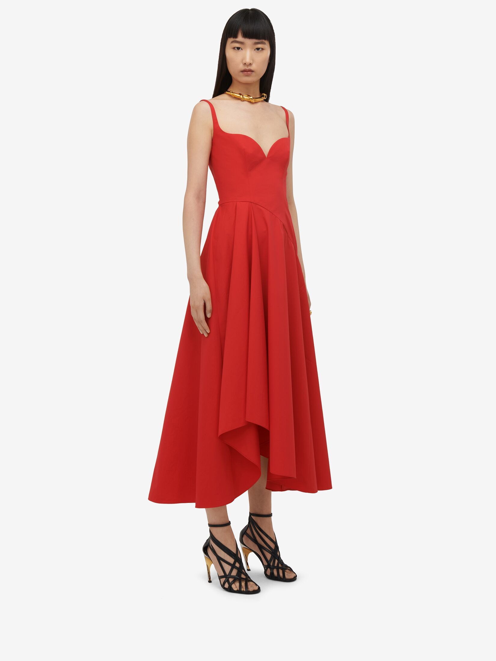 Alexander Mcqueen Asymmetric Flared Midi Dress In Red