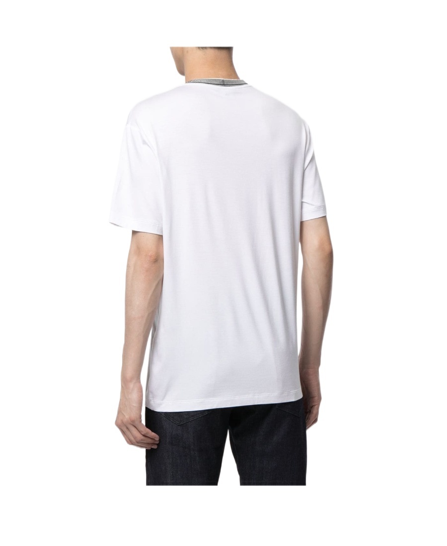 Giorgio Armani Knit-collar Embroidered Logo T-shirt In White