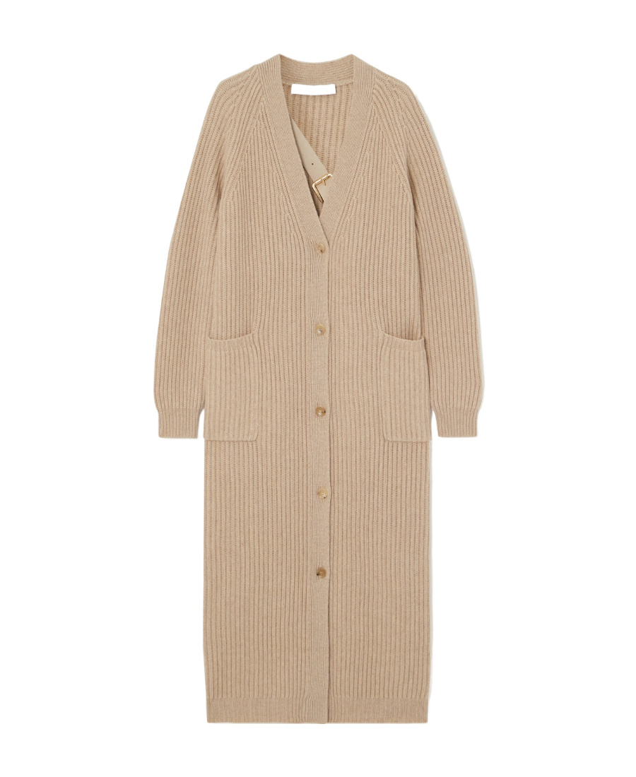 Shop Max Mara Ribbed-knit Wool-cashmere Cardi-coat In Nude
