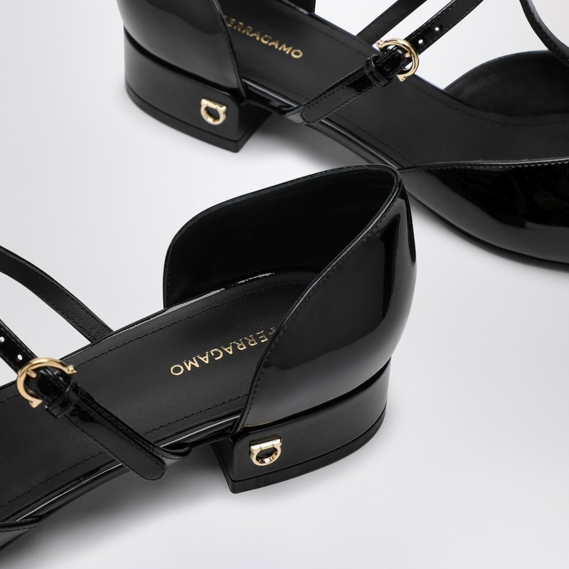 Ferragamo Linette Leather T-strap Ballerina Flats In Black