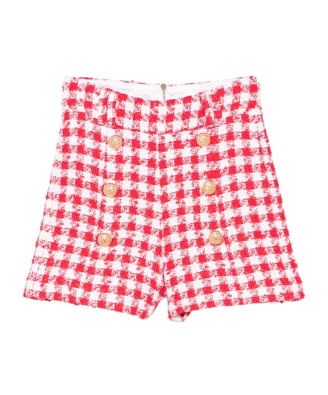 Shop Balmain Gingham-check Shorts In Pink