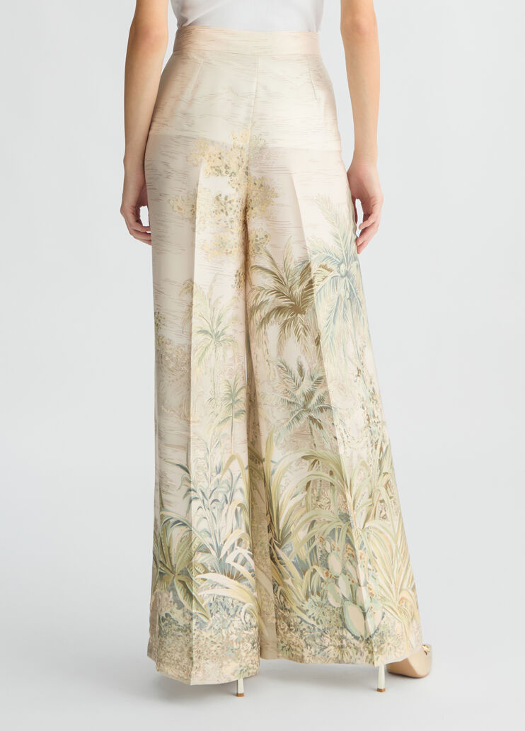 Liu •jo Printed Denim Wide-leg Pants In Nude