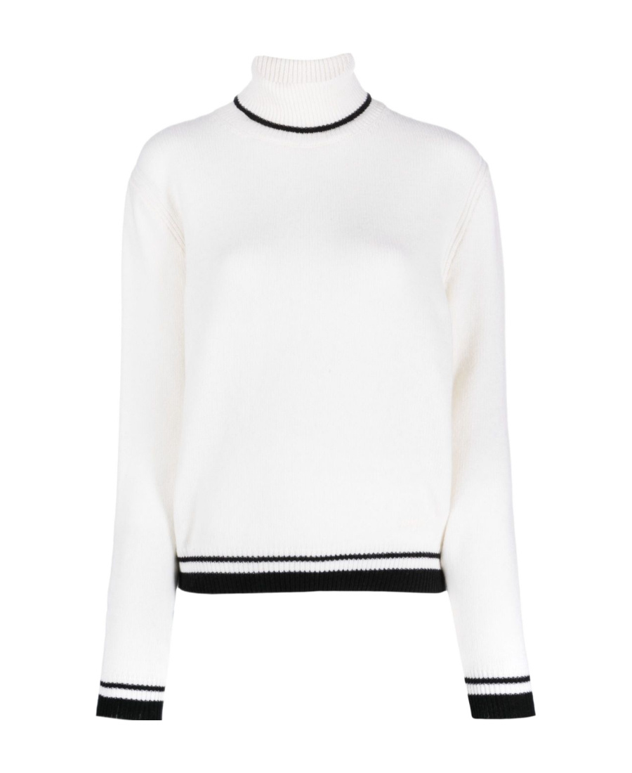 Msgm Stripe-edge Wool-blend Jumper In White