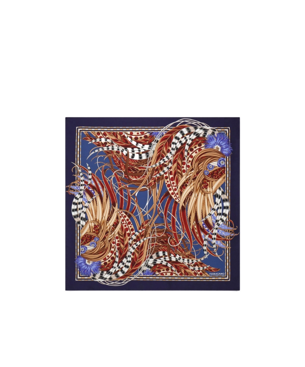 Ferragamo Rooster-print Silk Scarf In Blue