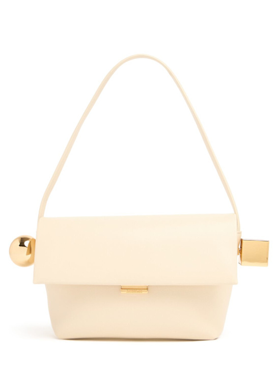 Jacquemus Le Rond Carre White Shoulder Bag With Shoulder Strap In Leather Woman