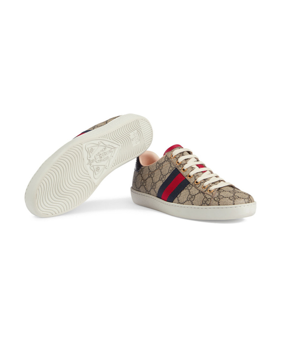 Gucci Ace Gg Supreme Metallic Watersnake-trimmed Logo-print Coated-canvas Sneakers In Multi