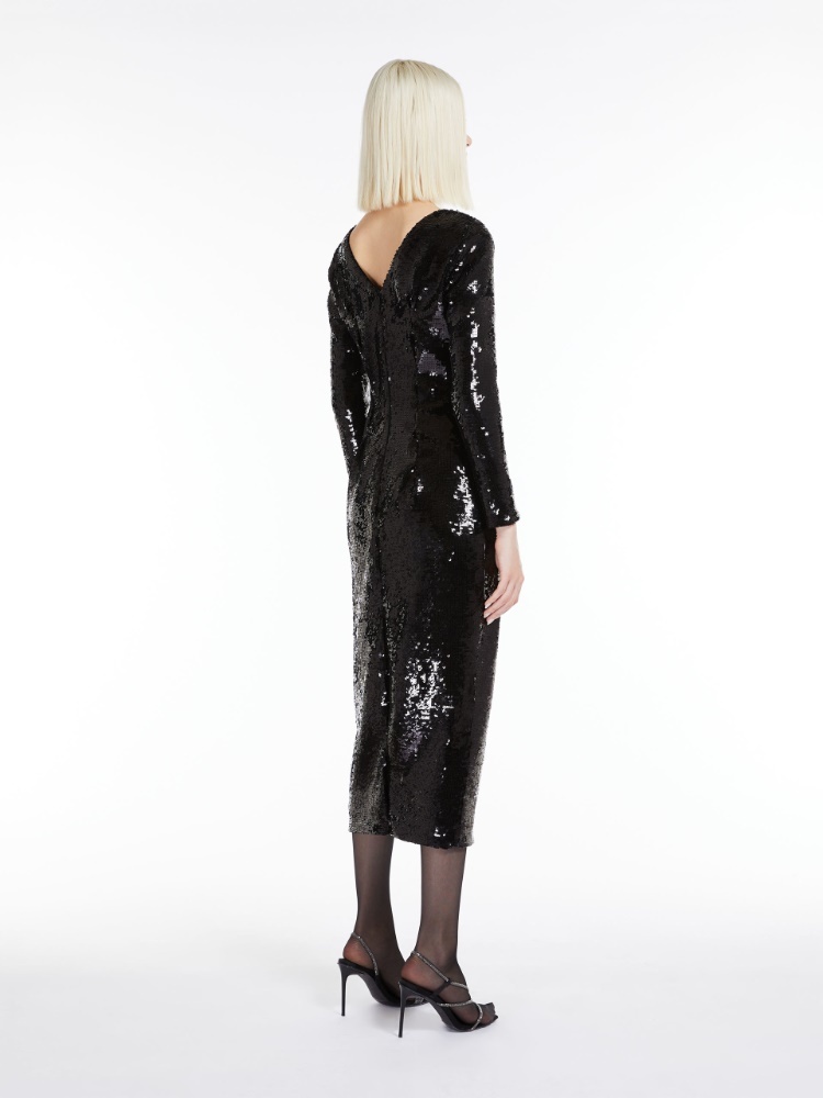 Max Mara Arlem Sequined Embroidered Dress In Black