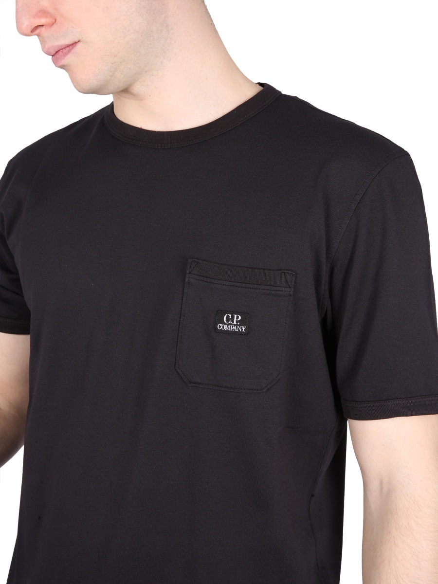 C.p. Company Blue T-shirt With Logo Printed On The Front In Black