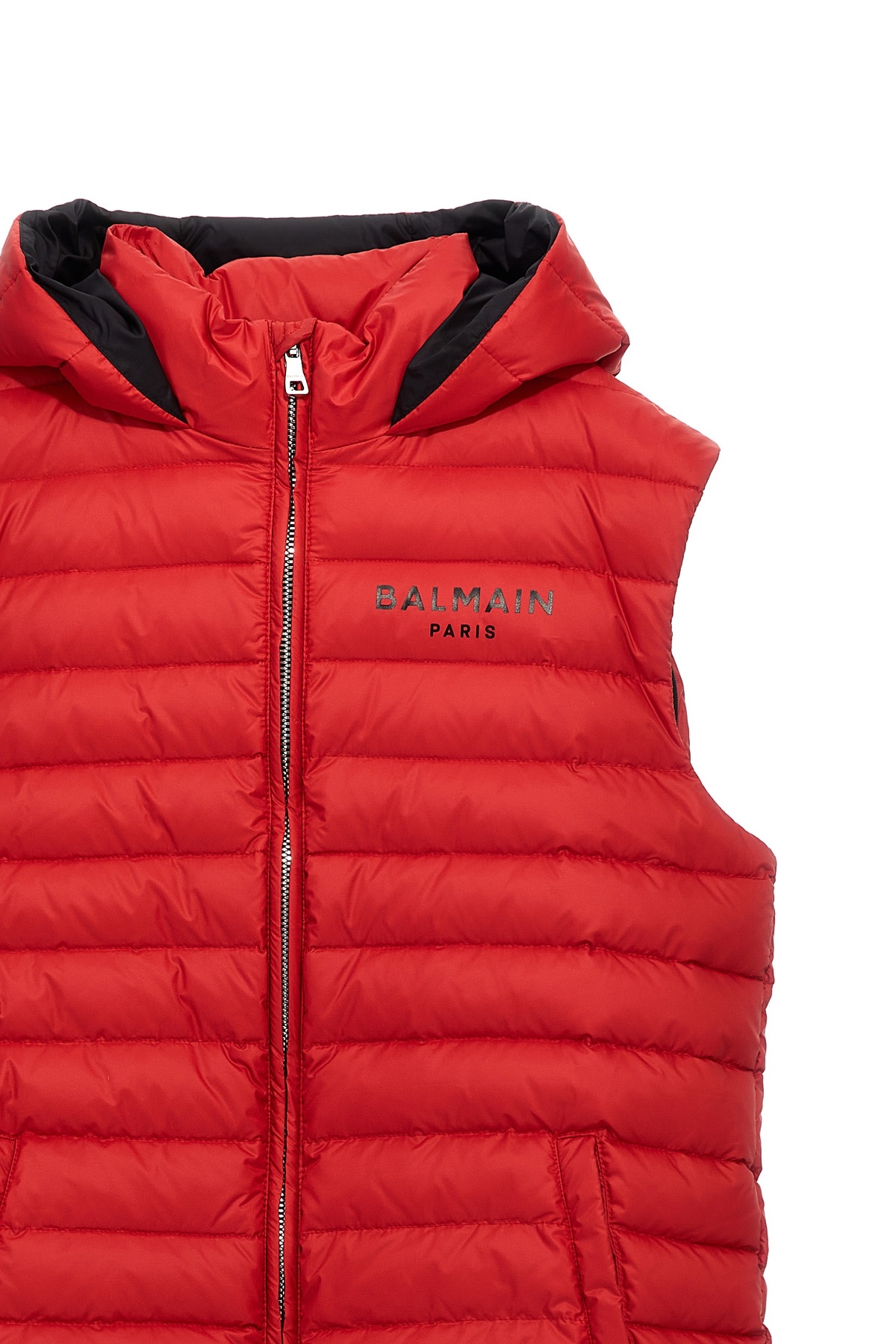 Balmain Kids Logo Printed Padded Jacket In Red