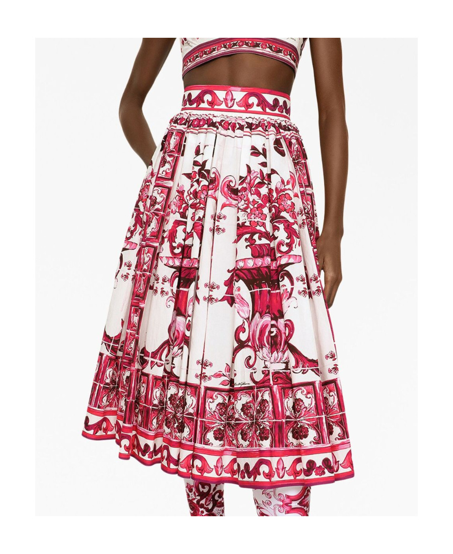 Dolce & Gabbana Pleated A-line Skirt Majolica Print In Multicolor