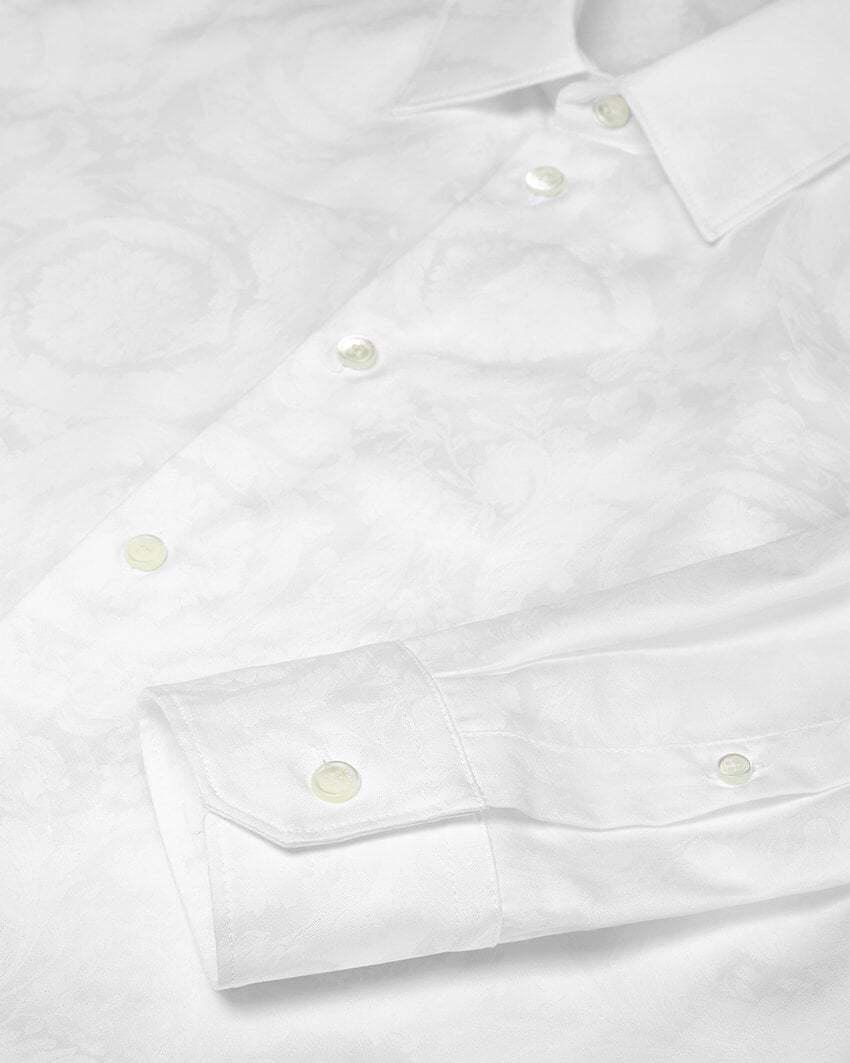 Versace Barocco Jacquard Button-up Shirt In White