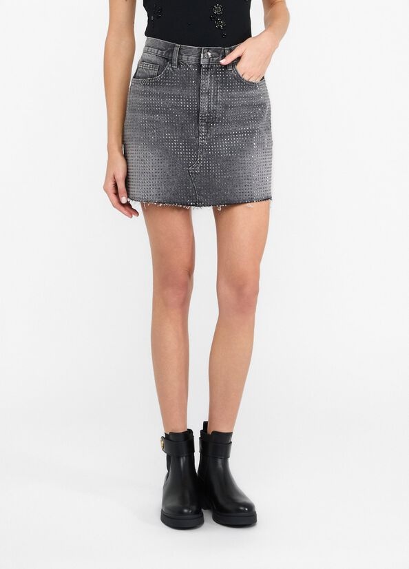 Liu •jo Frayed Denim Skirt In Black