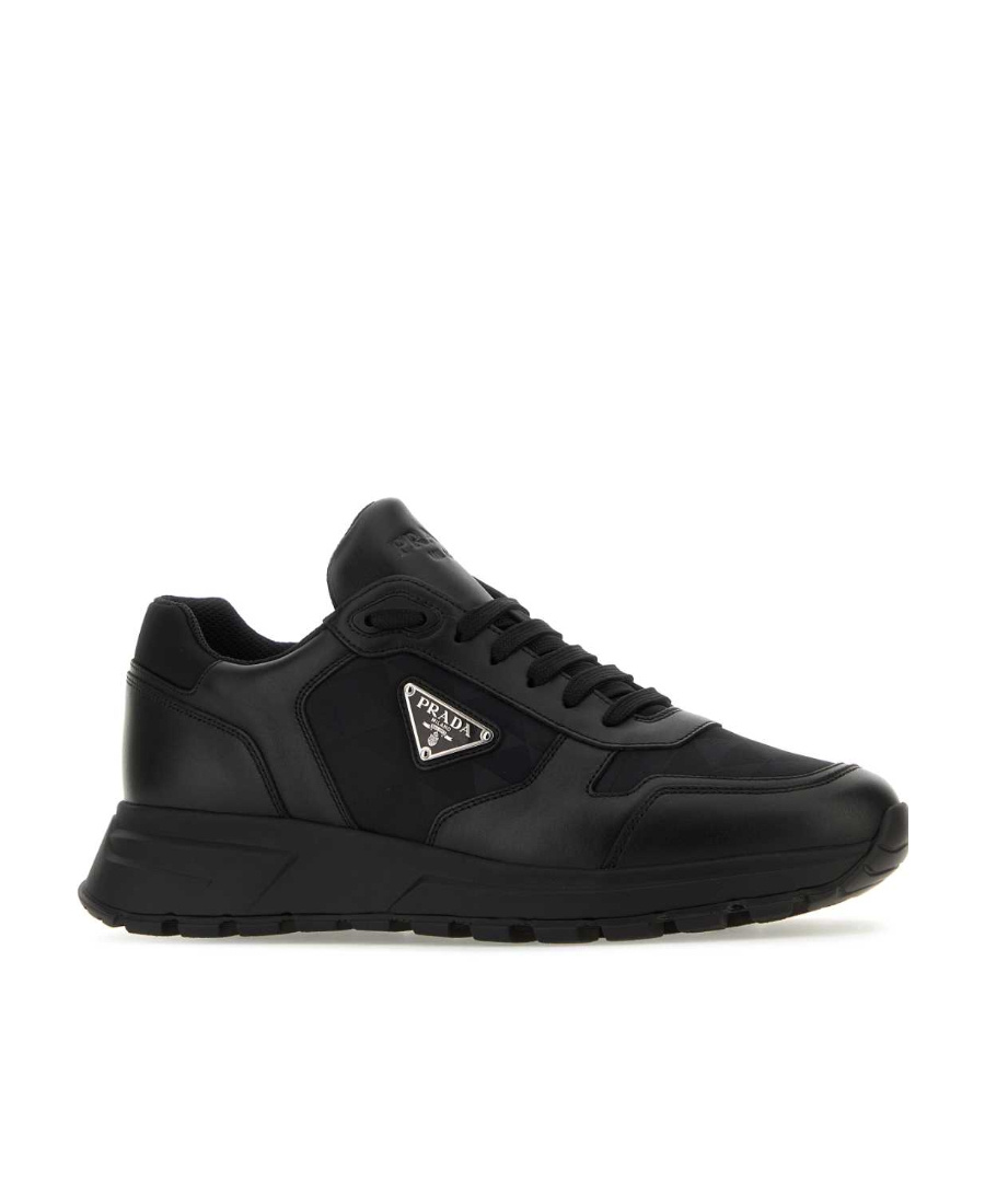 Prada Round Toe Low-top Sneakers Rubber Sole In Black