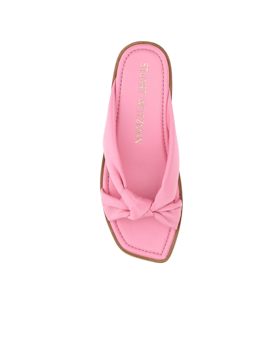 Stuart Weitzman Nappa Leather Knit Bow Slippers In Pink
