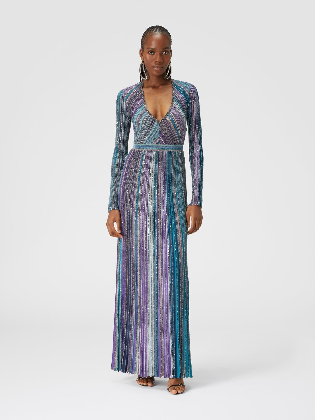 Shop Missoni Sequin-embellished Ribbed Maxi Dress In Blue