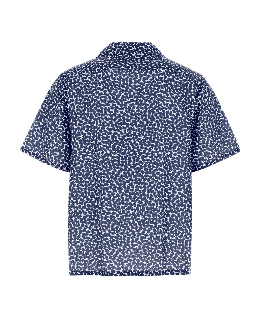 Prada Blue Printed Poplin Shirt In Blue