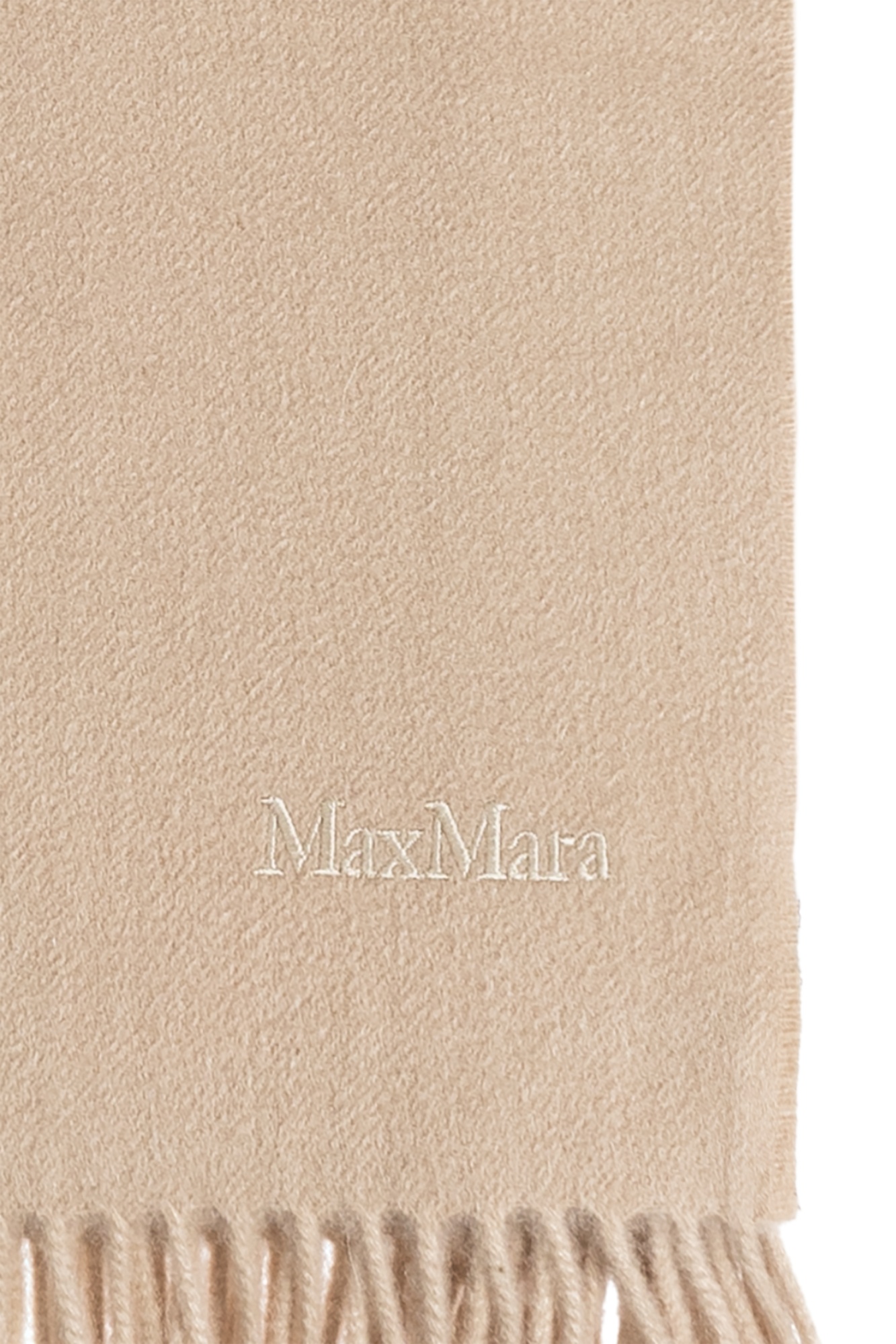Max Mara Logo Embroidered Fringed Edge Scarf In Nude