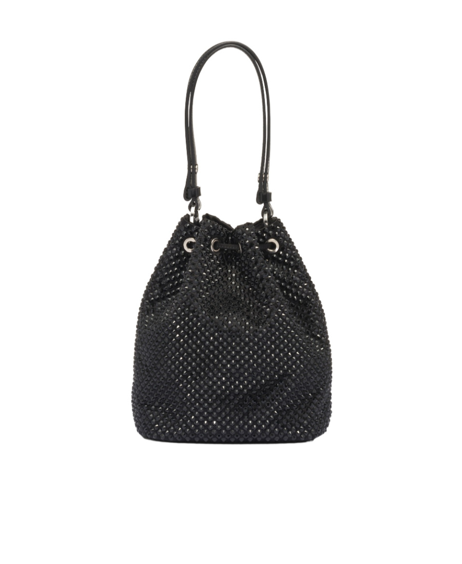 Prada Womens Black Crystal-embellished Mini Satin Shoulder Bag In Black