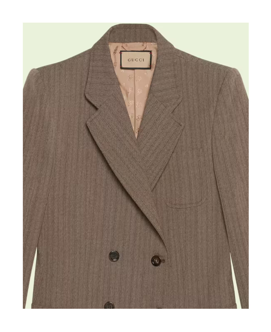 Gucci Double-breasted Herringbone Blazer In Brown