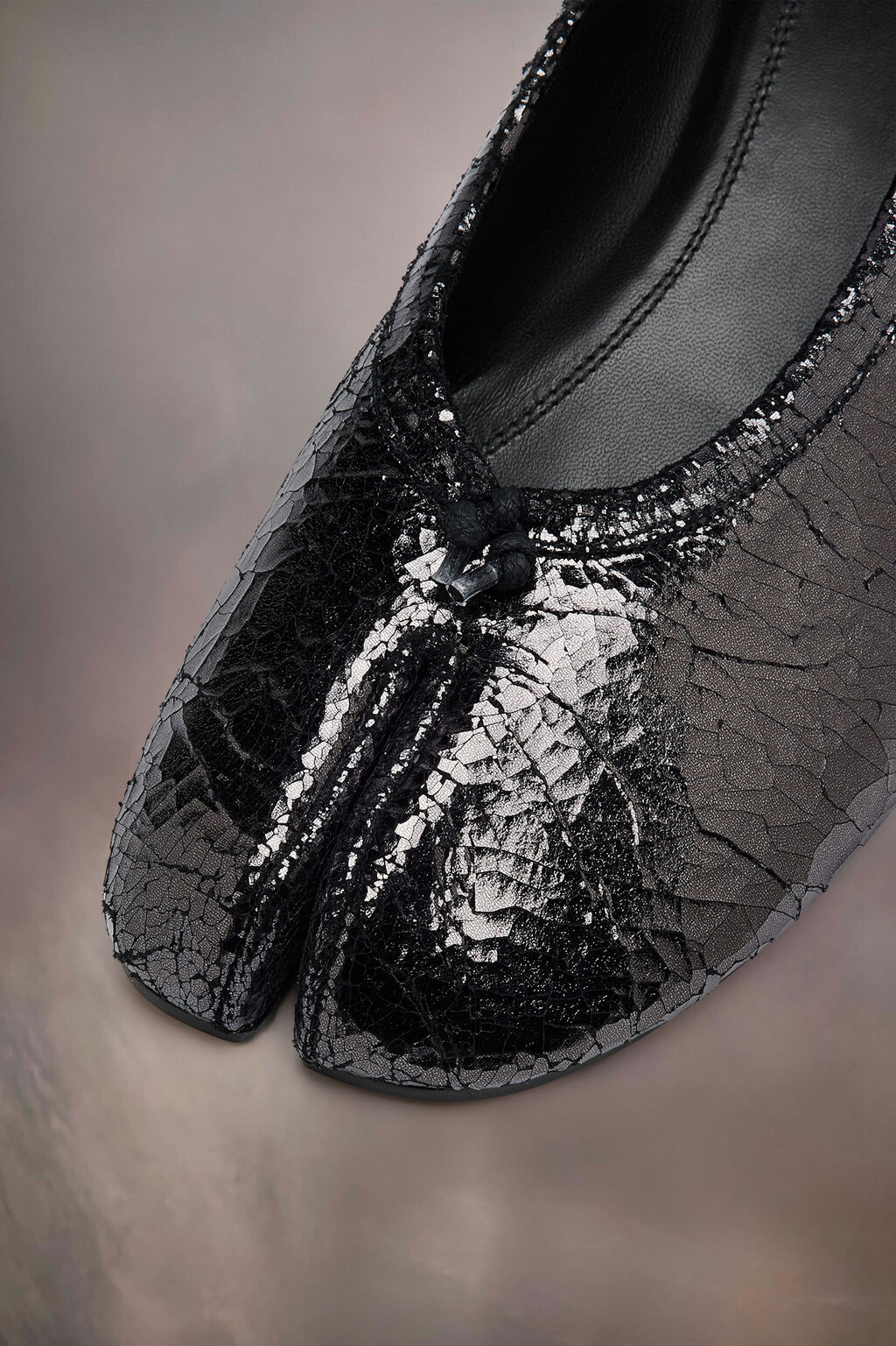 Maison Margiela Tabi Ballerina Split-toe Crinkled Glossed-leather Pumps In Grey