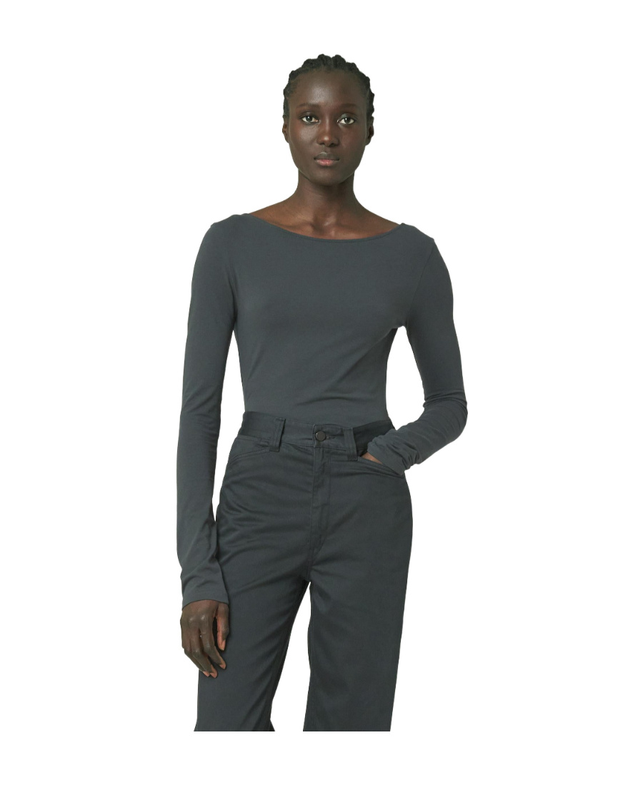 Lemaire Long-sleeve Cotton Bodysuit In Gray