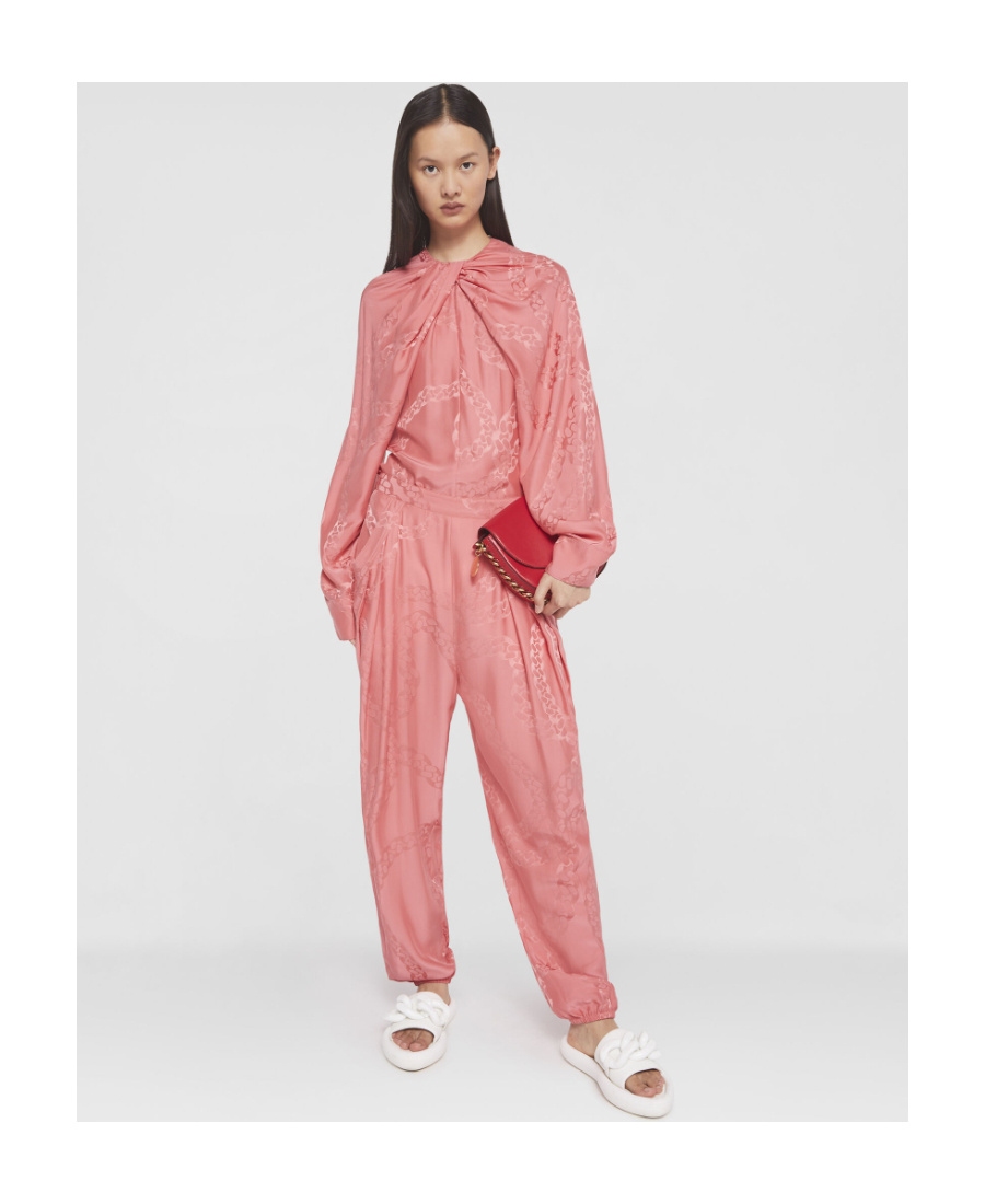 Stella Mccartney Pleated Jacquard Tapered-leg Pants In Pink