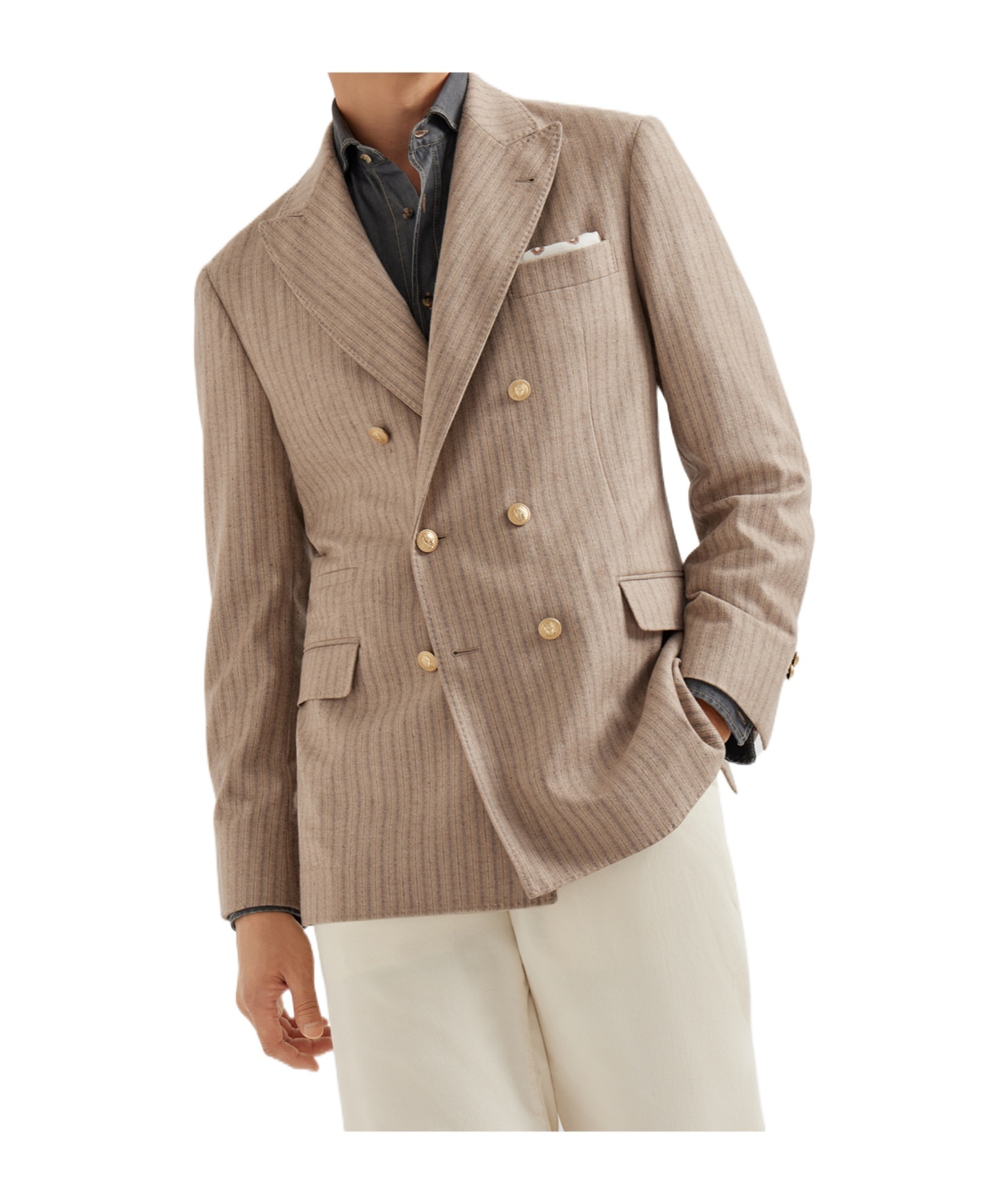 Brunello Cucinelli Striped Double-breasted Blazer In Light Brown