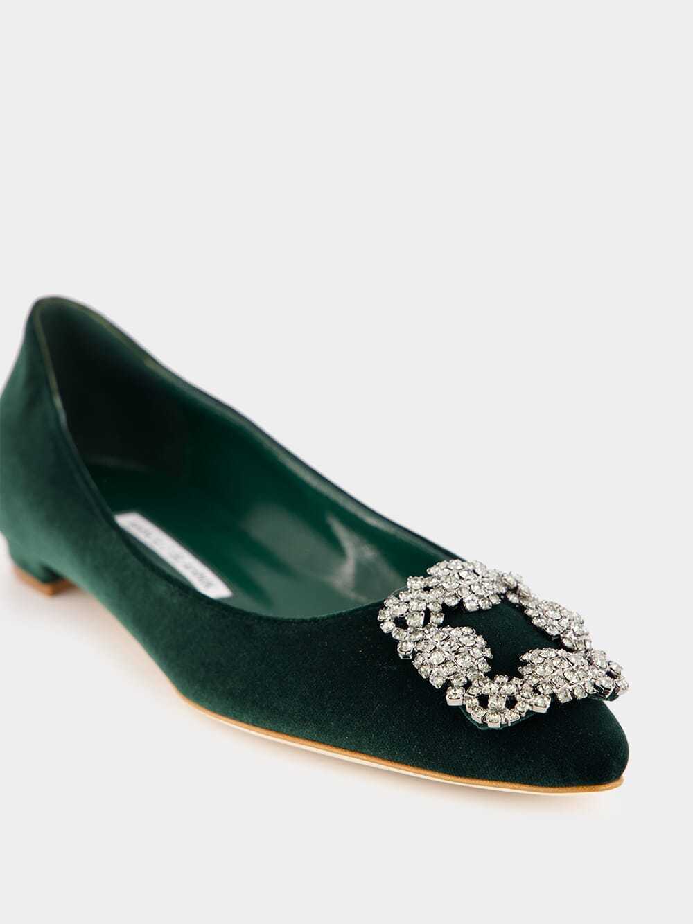 Manolo Blahnik Round Toe Flat Shoes In Green