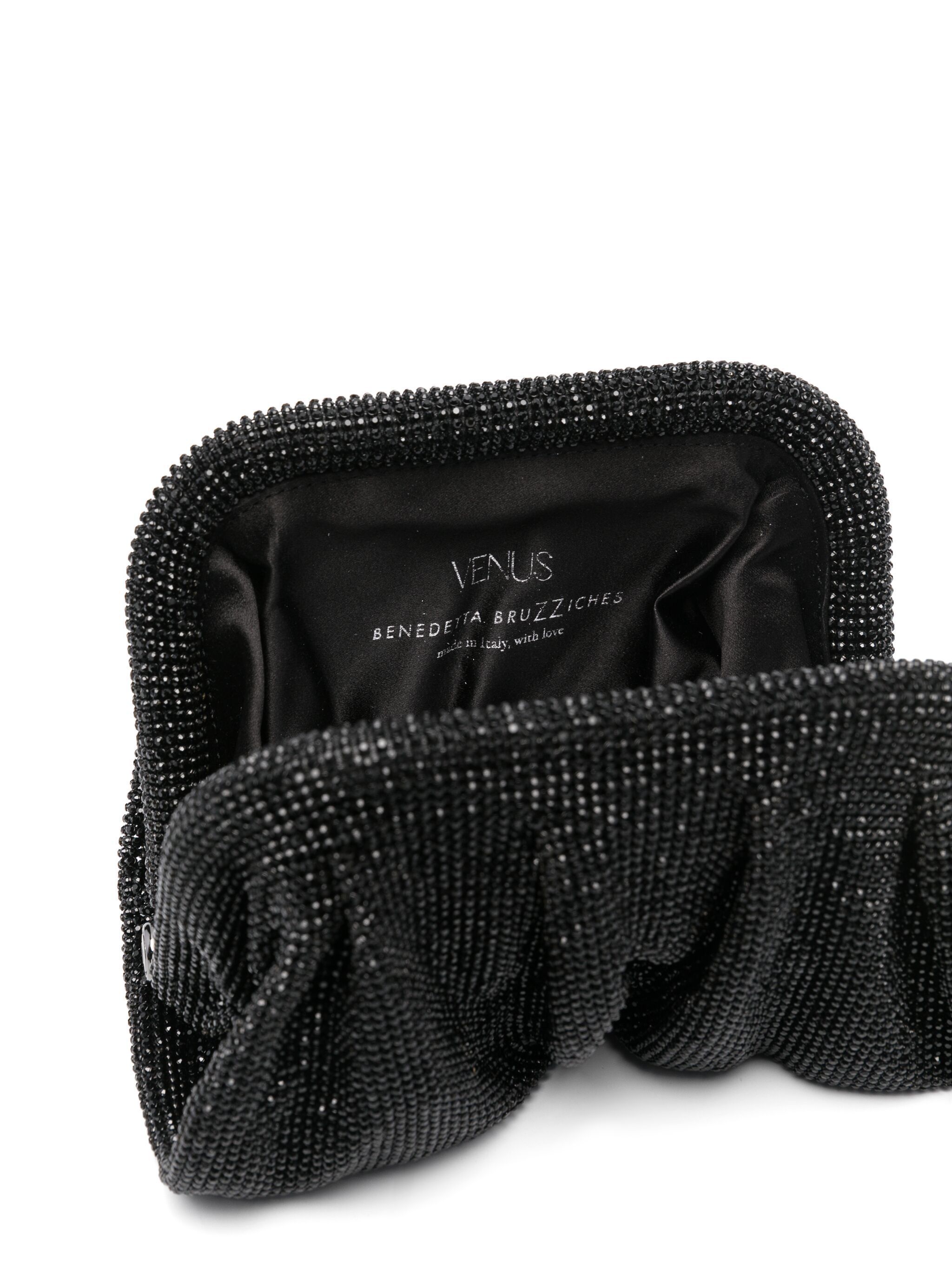 Benedetta Bruzziches Rhinestone And Satin Venus La Petite James Bond Pochette In Black