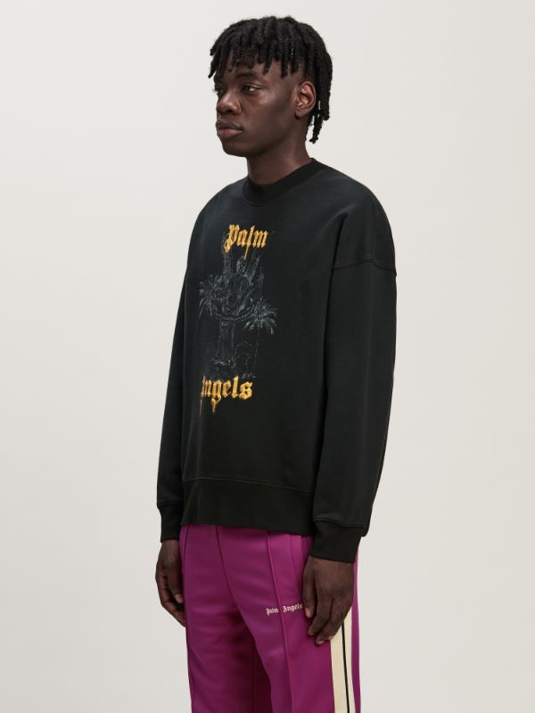 Palm Angels Logo Printed Crewneck Sweatshirt In Black