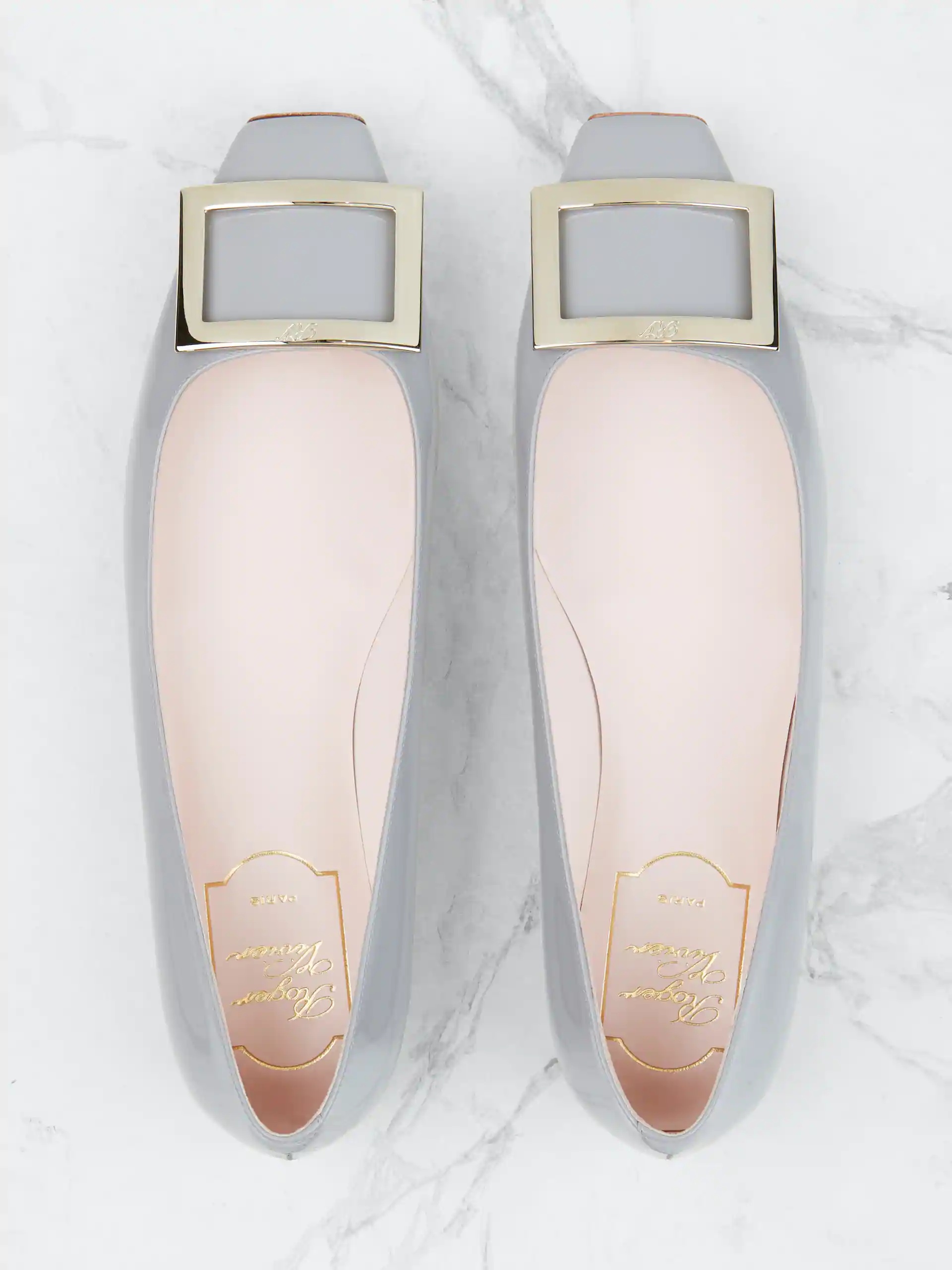 Roger Vivier Trompette Patent Leather Ballet Shoes In Gray