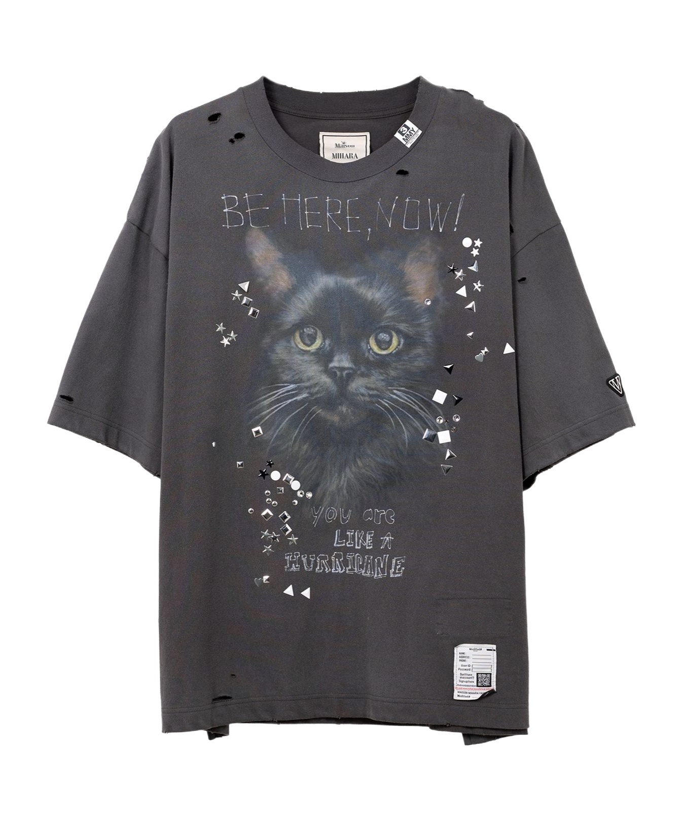 Miharayasuhiro Cat-print Distressed T-shirt In Black