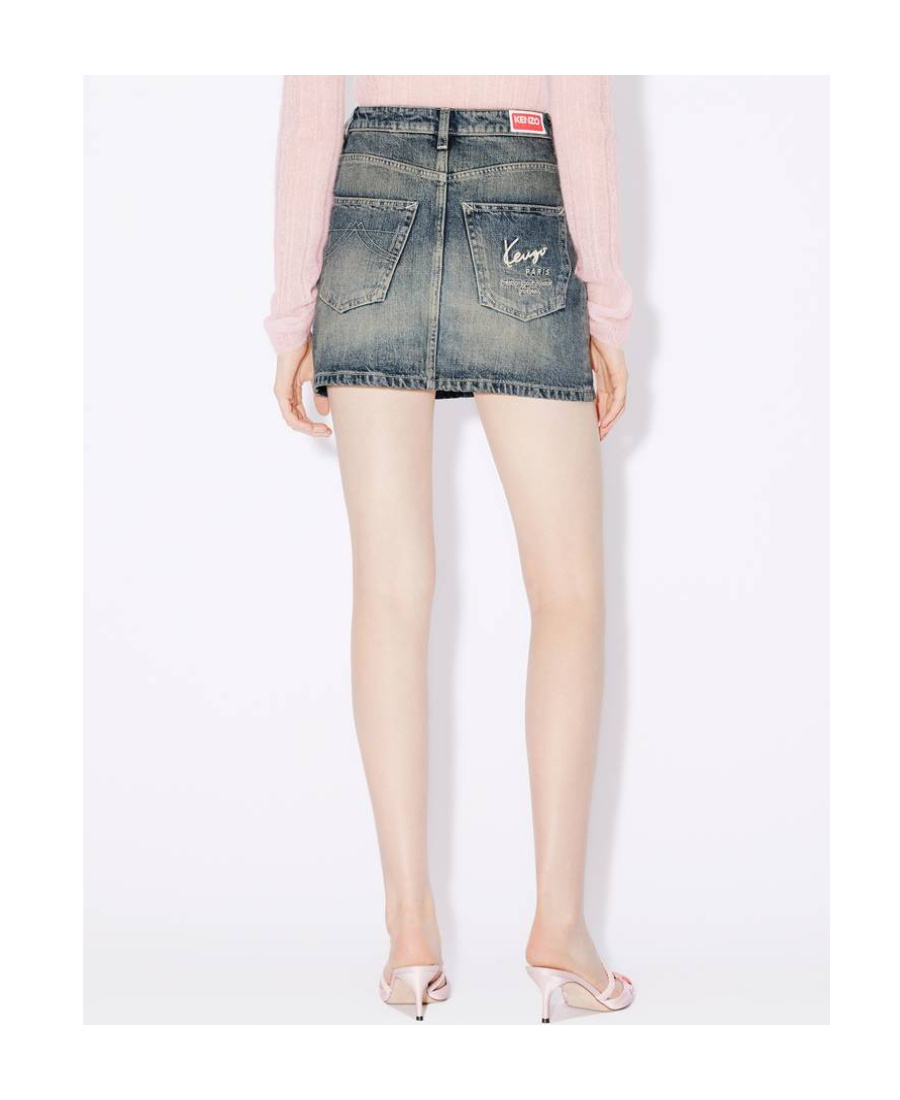 Kenzo Japanese Denim Mini Skirt In Blue