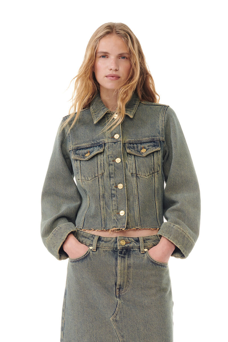 Shop Ganni Overdyed Heavy Denim Jacket In Green