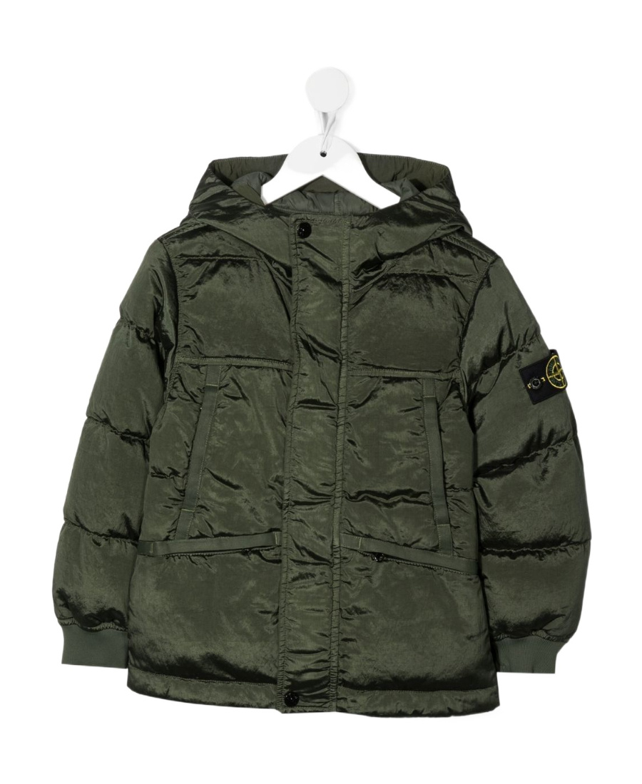 Stone Island Compass-logo Hooded Padded Jacket In Green