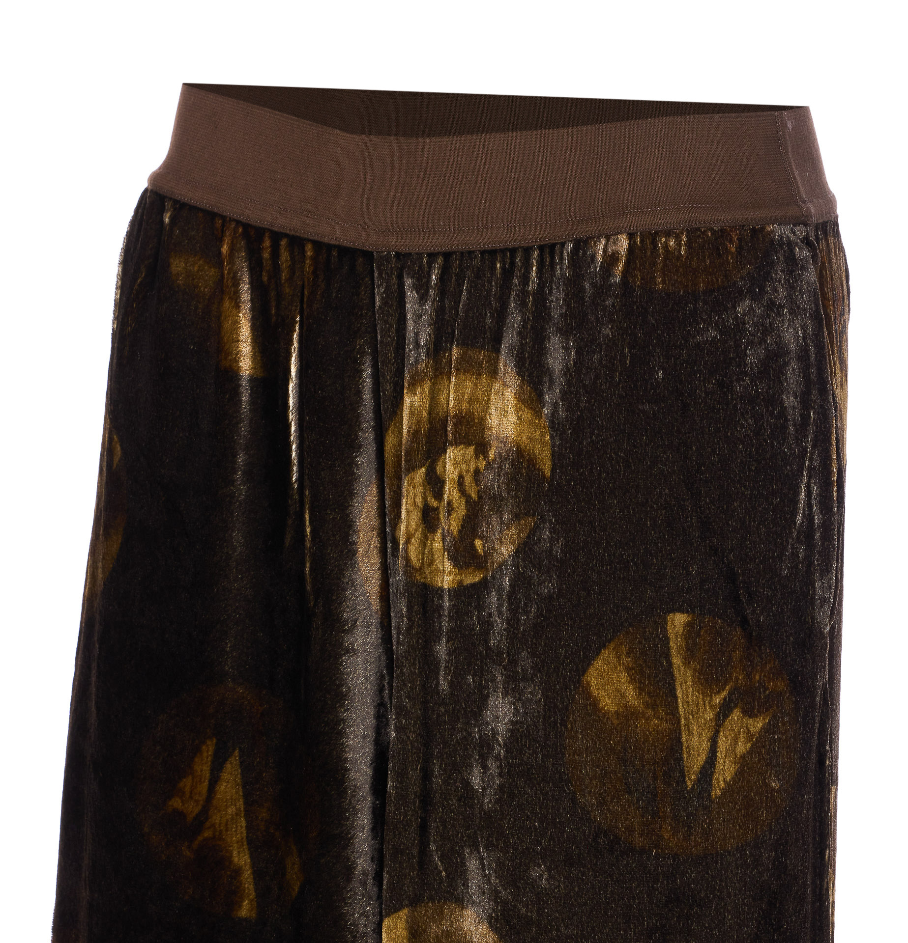 Uma Wang Wide Leg Velvet Trousers With Abstract Print In Brown