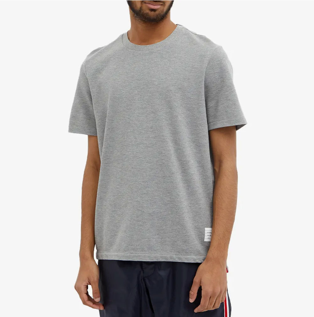 Thom Browne Centre-back Stripe Piqué T-shirt In Gray
