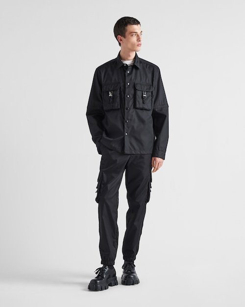 Prada Logo Patch Long-sleeved Shirt In Black