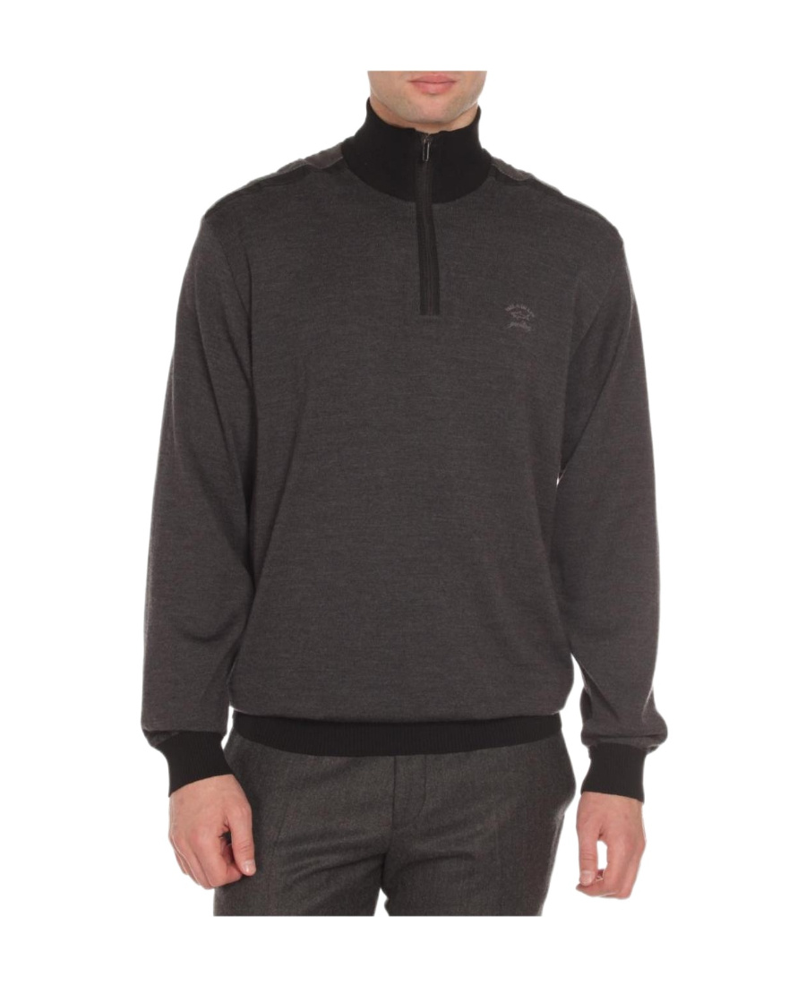 Paul & Shark Dark Gray Zipper Detail Pullover In Black