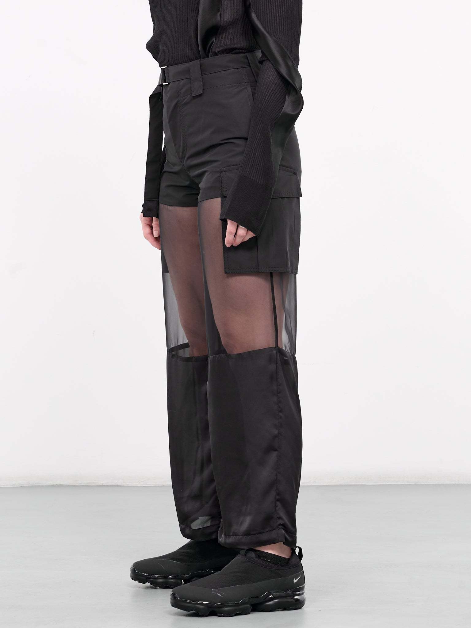 SACAI TRANSPARENT-DETAIL CARGO STRAIGHT TROUSERS 