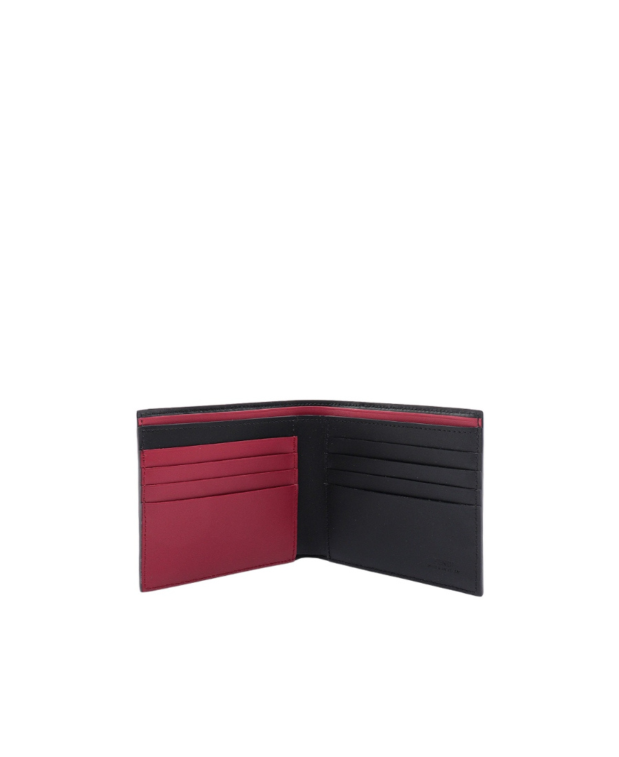 Fendi Men Ff Jacquard Fabric And Leather Bifold Wallet In Black