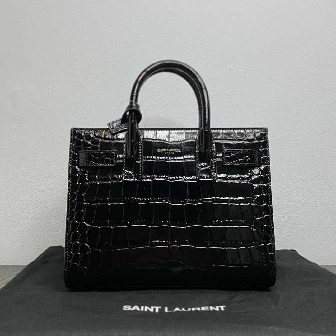 Saint Laurent Nano Sac De Jour Crocodile-effect Tote Bag In Black