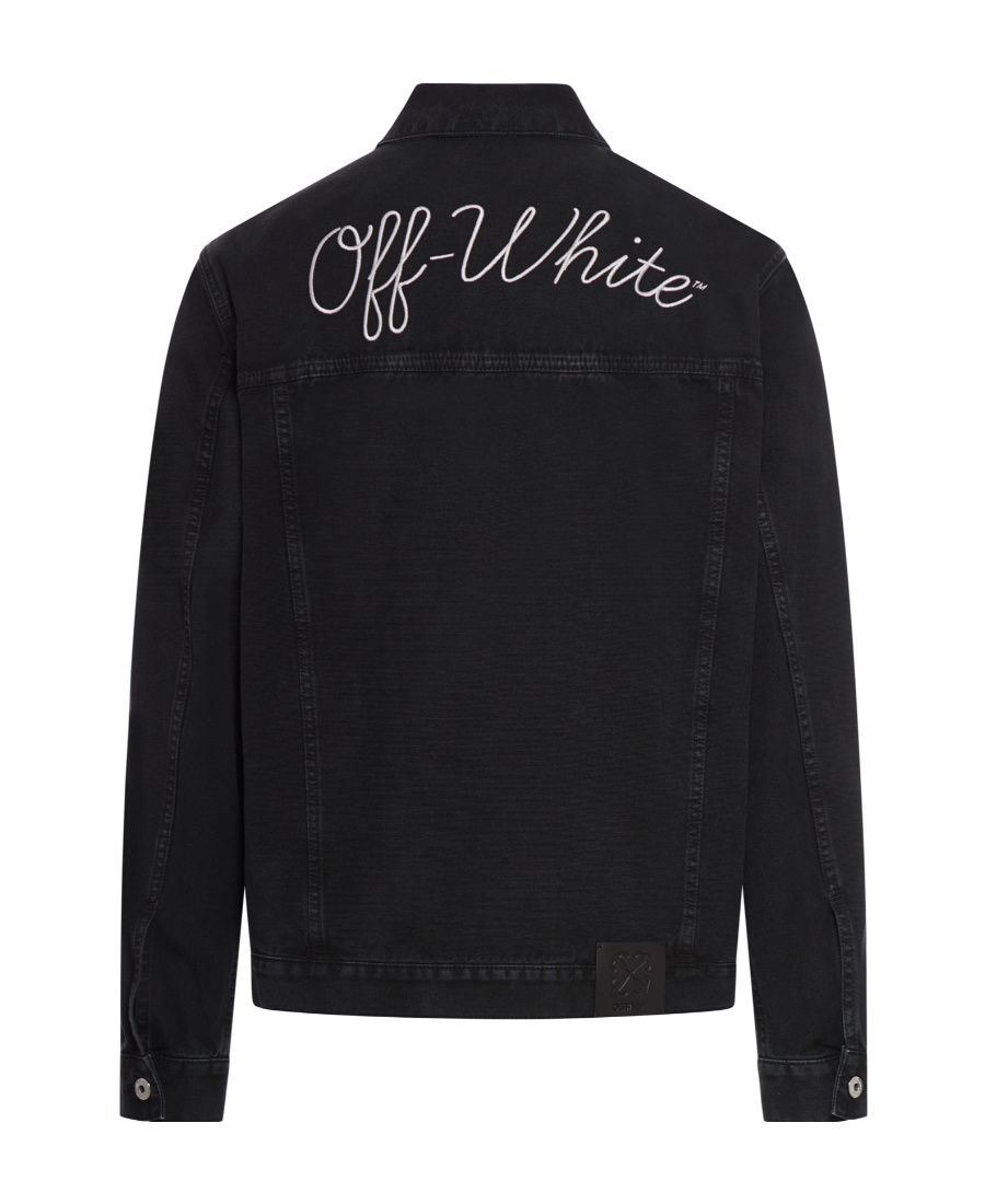 Shop Off-white Logo-embroidered Denim Jacket In Black